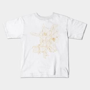 Gold Cherry Blossom Flowers White Elegant Design Kids T-Shirt